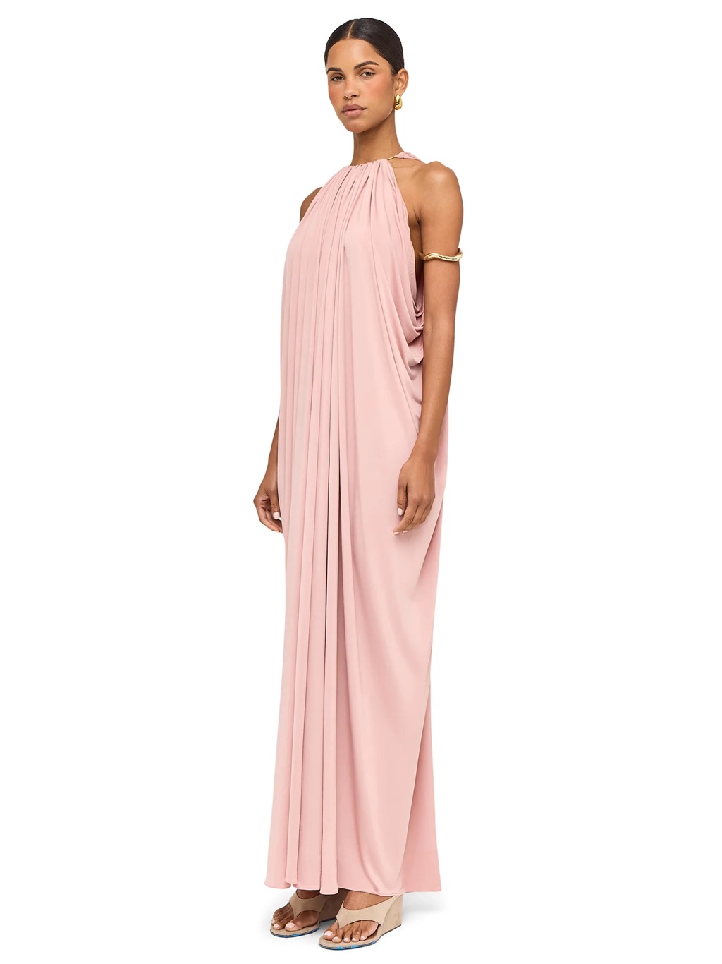 Ronny Kobo Rhodes Dress - Halter Pleated Maxi Dress In Blush Pink